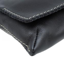 Pre Owned Carolina Herrera Metallic Dark Grey Leather Triana Chain Clutch