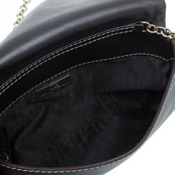 Pre Owned Carolina Herrera Metallic Dark Grey Leather Triana Chain Clutch