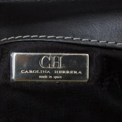 Pre Owned Carolina Herrera Metallic Dark Grey Leather Triana Chain Clutch