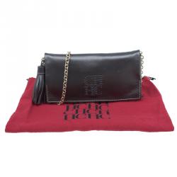 Pre Owned Carolina Herrera Metallic Dark Grey Leather Triana Chain Clutch
