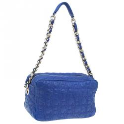 Carolina Herrera Blue Monogram Leather Shoulder Bag