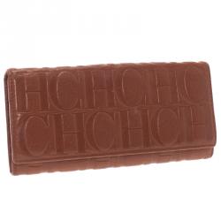 Pre Owned Carolina Herrera Brown Monogram Leather Continental Wallet