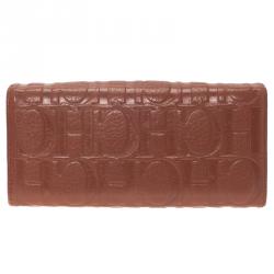 Pre Owned Carolina Herrera Brown Monogram Leather Continental Wallet