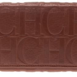 Pre Owned Carolina Herrera Brown Monogram Leather Continental Wallet