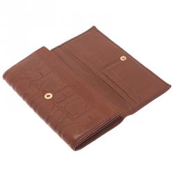 Pre Owned Carolina Herrera Brown Monogram Leather Continental Wallet