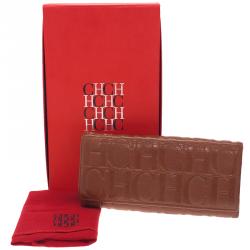 Pre Owned Carolina Herrera Brown Monogram Leather Continental Wallet