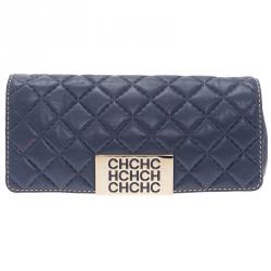 Pre Owned Carolina Herrera Blue Quilted Leather Clutch