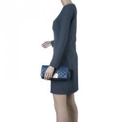 Pre Owned Carolina Herrera Blue Quilted Leather Clutch