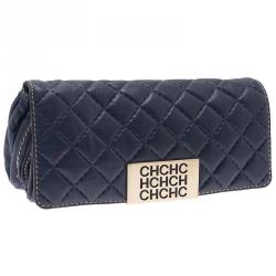 Pre Owned Carolina Herrera Blue Quilted Leather Clutch