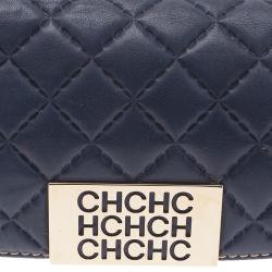 Pre Owned Carolina Herrera Blue Quilted Leather Clutch