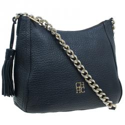 Pre Owned Carolina Herrera Black Pebbled Leather Maria Shoulder Bag