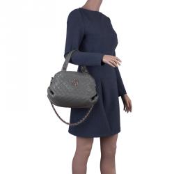 Pre Owned Carolina Herrera Grey Leather Quilted Chain Satchel Bag
