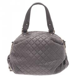 Pre Owned Carolina Herrera Grey Leather Quilted Chain Satchel Bag