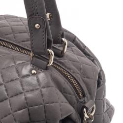 Pre Owned Carolina Herrera Grey Leather Quilted Chain Satchel Bag