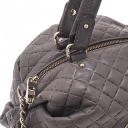 Pre Owned Carolina Herrera Grey Leather Quilted Chain Satchel Bag