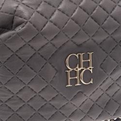 Pre Owned Carolina Herrera Grey Leather Quilted Chain Satchel Bag