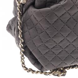 Pre Owned Carolina Herrera Grey Leather Quilted Chain Satchel Bag