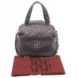 Pre Owned Carolina Herrera Grey Leather Quilted Chain Satchel Bag