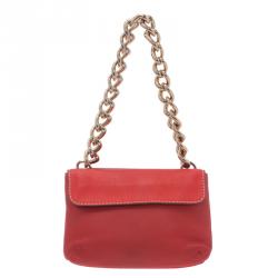 Pre Owned Carolina Herrera Red Leather Double Flap Chain Bag