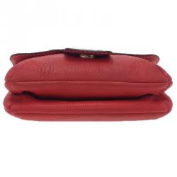 Pre Owned Carolina Herrera Red Leather Double Flap Chain Bag
