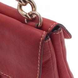 Pre Owned Carolina Herrera Red Leather Double Flap Chain Bag