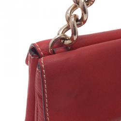 Pre Owned Carolina Herrera Red Leather Double Flap Chain Bag