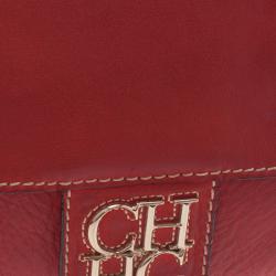 Pre Owned Carolina Herrera Red Leather Double Flap Chain Bag