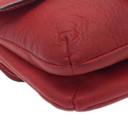 Pre Owned Carolina Herrera Red Leather Double Flap Chain Bag