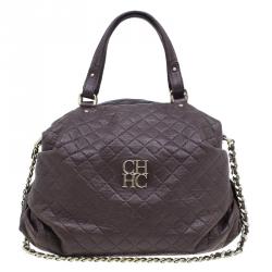 Pre Owned Carolina Herrera Brown Quilted Leather Chain Satchel Bag