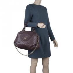 Pre Owned Carolina Herrera Brown Quilted Leather Chain Satchel Bag