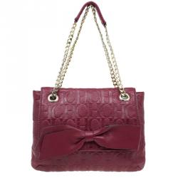 Pre Owned Carolina Herrera Red Monogram Leather Audrey Shoulder Bag