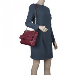 Pre Owned Carolina Herrera Red Monogram Leather Audrey Shoulder Bag