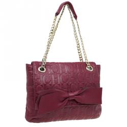 Pre Owned Carolina Herrera Red Monogram Leather Audrey Shoulder Bag