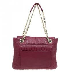 Pre Owned Carolina Herrera Red Monogram Leather Audrey Shoulder Bag