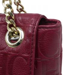 Pre Owned Carolina Herrera Red Monogram Leather Audrey Shoulder Bag