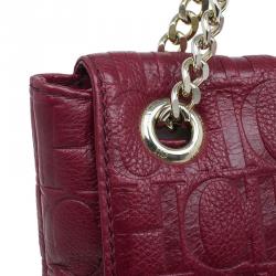 Pre Owned Carolina Herrera Red Monogram Leather Audrey Shoulder Bag