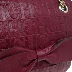 Pre Owned Carolina Herrera Red Monogram Leather Audrey Shoulder Bag