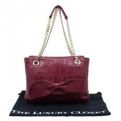 Pre Owned Carolina Herrera Red Monogram Leather Audrey Shoulder Bag