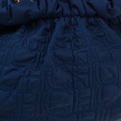 Carolina Herrera Blue Monogram Nylon Pleated Hobo Bag
