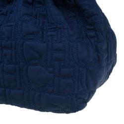 Pre Owned Carolina Herrera Blue Monogram Nylon Pleated Hobo Bag