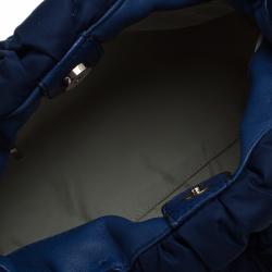 Pre Owned Carolina Herrera Blue Monogram Nylon Pleated Hobo Bag