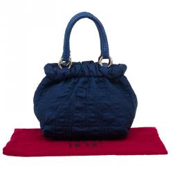 Carolina Herrera Blue Monogram Nylon Pleated Hobo Bag