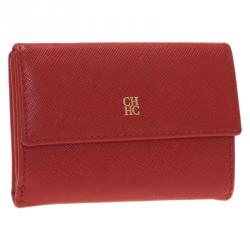 Pre Owned Carolina Herrera Red Leather Compact Wallet