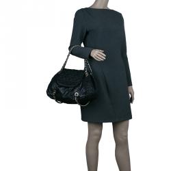 Pre Owned Carolina Herrera Black Monogram Nylon Drawstring Flap Bag