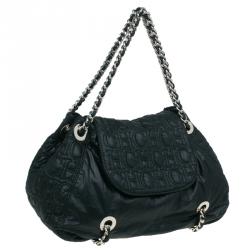 Pre Owned Carolina Herrera Black Monogram Nylon Drawstring Flap Bag