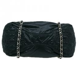 Pre Owned Carolina Herrera Black Monogram Nylon Drawstring Flap Bag