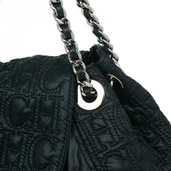 Pre Owned Carolina Herrera Black Monogram Nylon Drawstring Flap Bag