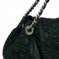 Pre Owned Carolina Herrera Black Monogram Nylon Drawstring Flap Bag