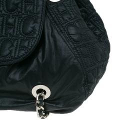 Pre Owned Carolina Herrera Black Monogram Nylon Drawstring Flap Bag