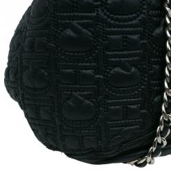 Pre Owned Carolina Herrera Black Monogram Nylon Drawstring Flap Bag